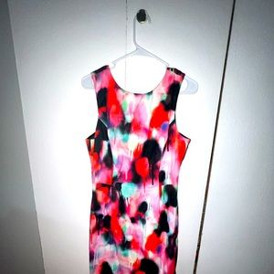 Multi-color graffiti dress. Size 6 zip front, by French Connection